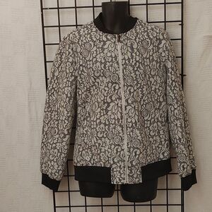 INSOMNIA BY MANZINI BLACK & WHITE FLORAL DESIGN BOMBER JACKET.